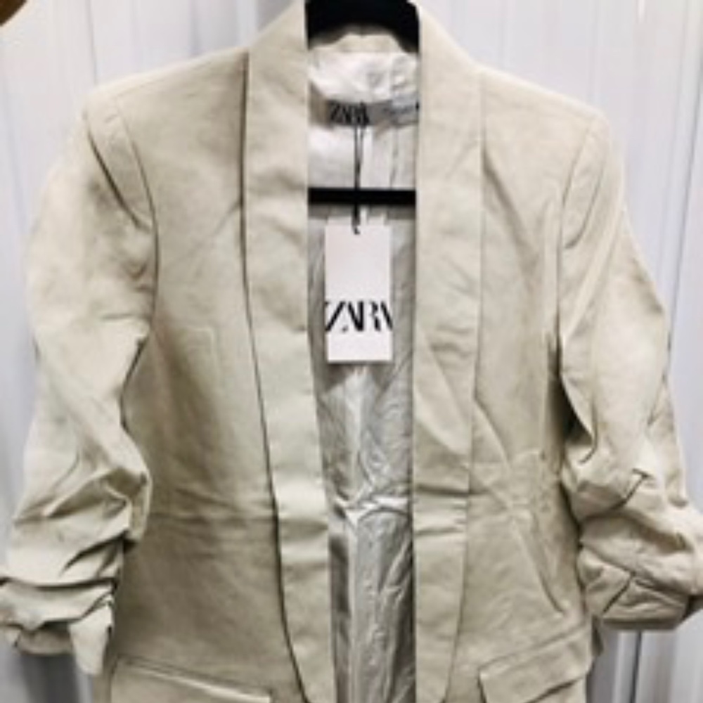 NWT ZARA Linen Neutral Blazer Jacket, S